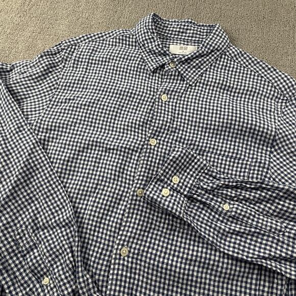 Uniqlo Shirt Adult Medium Check Button Up Linen Long Sleeve Casual Men's - Picture 7 of 13